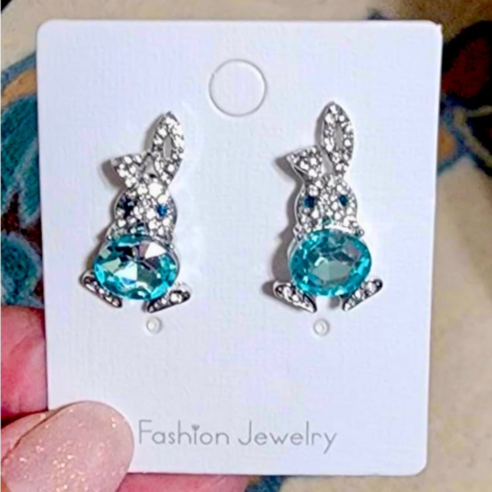 Crystal Bunny Rabbit Cubic Zirconia Earrings - Picture 3 of 4